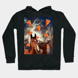 Horses in flying pizza space Hoodie